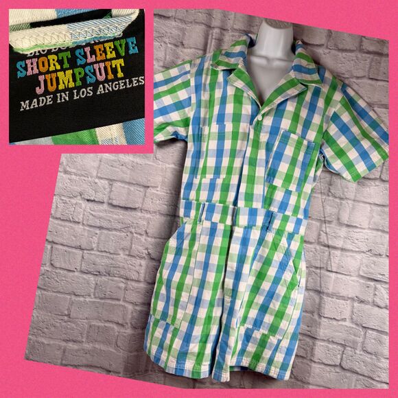 Big Bud Press Short Sleeve Shorts Jumpsuit 2XL Adult Womens Unisex Gingham Plaid - Picture 1 of 10